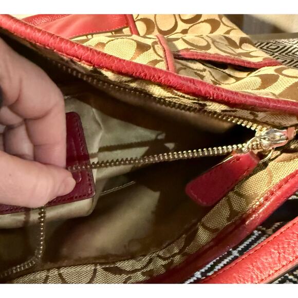 Coach Signature C Park Hobo Shoulder Bag Khaki Crimson F30341 - Picture 11 of 13